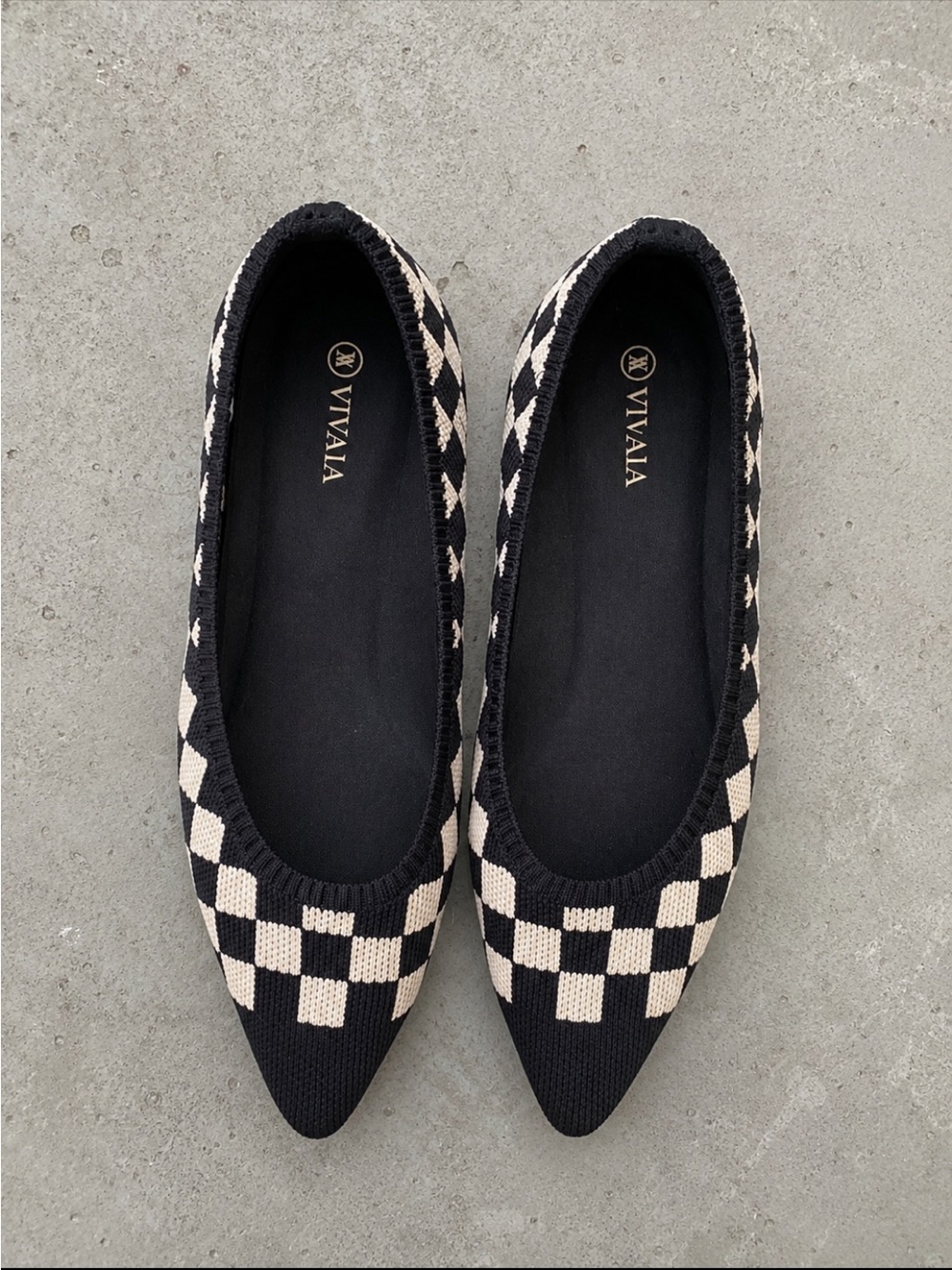 VIVAIA Black White Checkerboard Knit Pointed Toe Ballet Flats EU 40 Preppy
